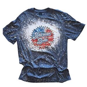 American Babe Patriotic Sunflower Bleached Heather Navy Gildan Tshirt
